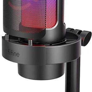 Microfone USB FIFINE A8 – Condensador com Iluminação RGB, Toque para Mudo, Conector de Fone, Compatível com PC, Mac, PS4 e PS5 – Preto