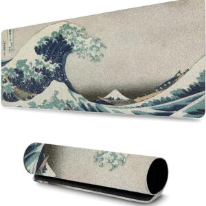 Mouse Pad Gamer Profissional Grande 90x40 – Estampa Onda Oriental, Confortável e Antiderrapante