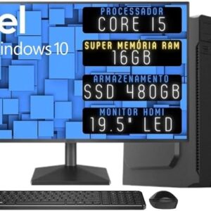 Computador Completo 3Green Desktop Intel Core i5 – 16GB RAM, SSD 480GB, Monitor 19.5" HDMI, Windows 10 – Modelo 3D-089