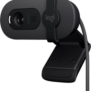 Webcam Logitech Brio 100 Full HD – Microfone Integrado, Correção Automática de Luz, Tampa de Privacidade, Conexão USB-A – Cor Grafite